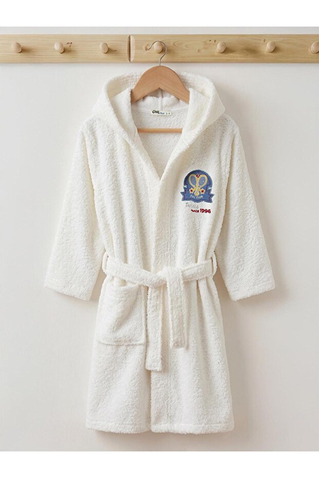 Embroidered Bathrobe for Ages 2-12 - Ecru