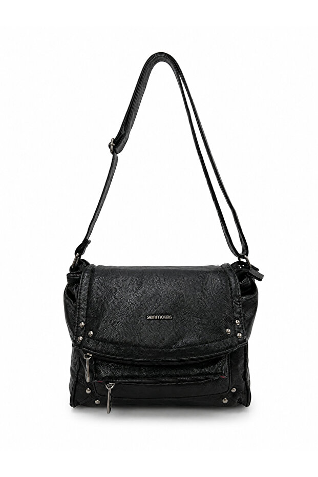Women's Multi-Pocket Faux Leather Shoulder Bag with Flap Si-07
