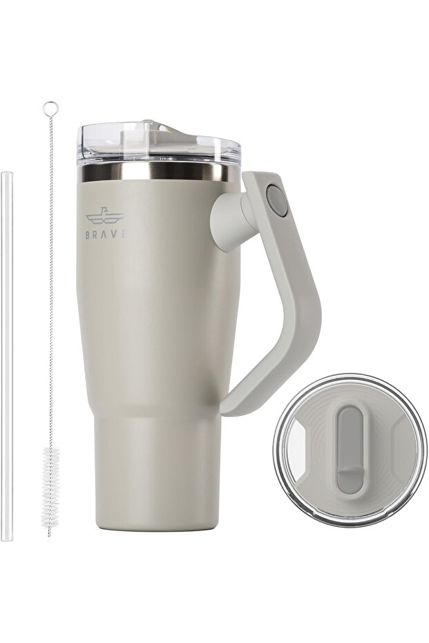 Temp Guard Vacuum Insulated Travel Mug – 180° Rotating Handle, 24H Cold & 12H Hot Retention, Leak-Proof Lids, 950ml