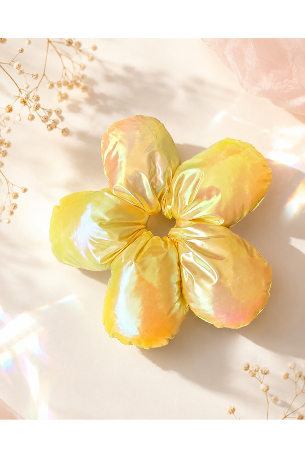 Shiny Floral Scrunchie – Holographic Hair Tie
