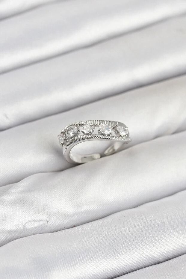 Brass Silver Color Zircon Stone Women's Ring