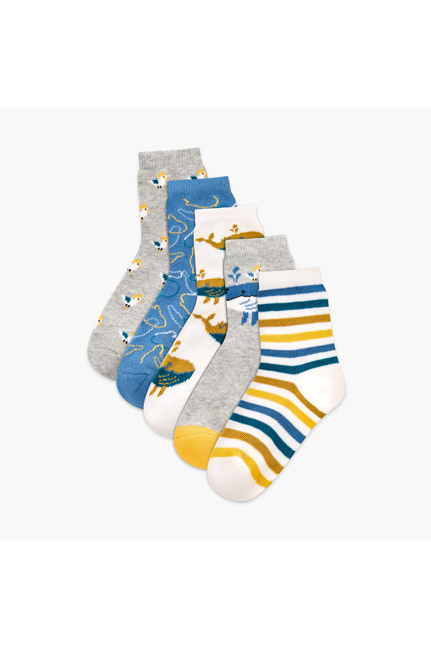 Printed Ankle Length Socks - Set of 5