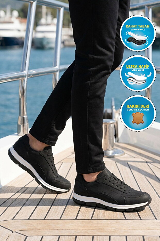 Black Genuine Leather Men's Casual Shoes 2519 m