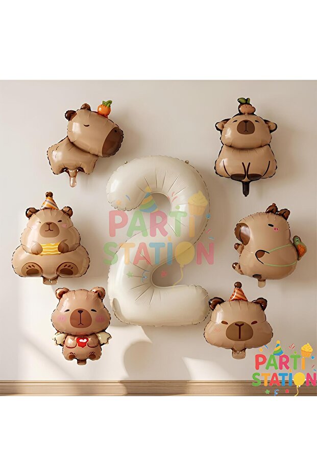 Mini Capybara Balloon Themed 2Nd Birthday Balloon Set 7 Pieces
