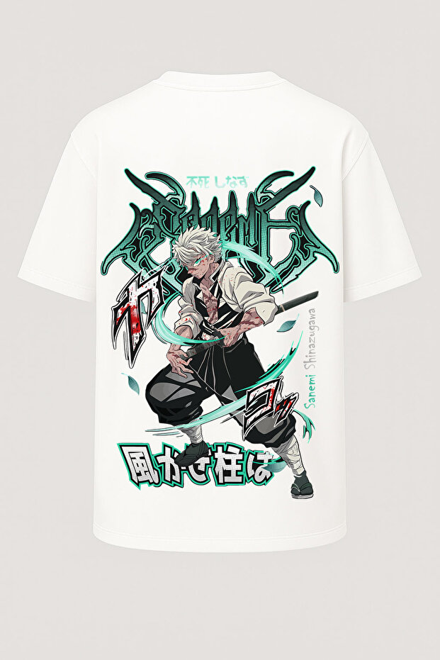 Oversize Wind Hashira Sanemi Demon Slayer Printed T-Shirt - Large Print - Wide Cut