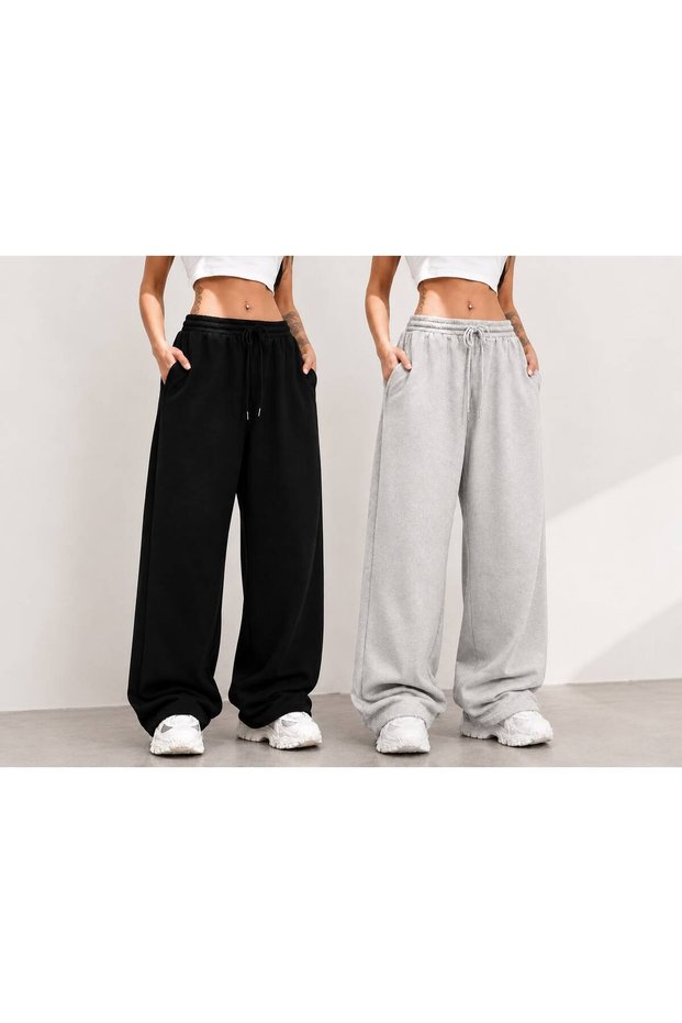 2 Pieces of Sweatpants Black+Gray Color