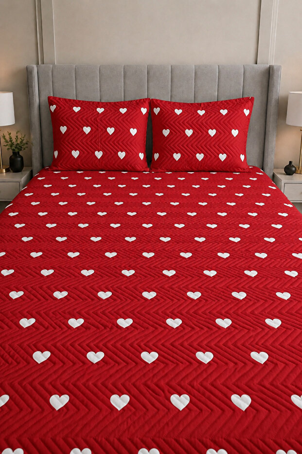 Heart Patterned Double Pique Set - 3