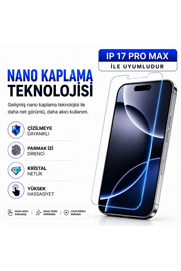 واقي شاشة زجاجي نانو متوافق مع هاتف iPhone 17 Pro Max | مقاومة للخدوش 9H+ | دقة عالية في التفصيل