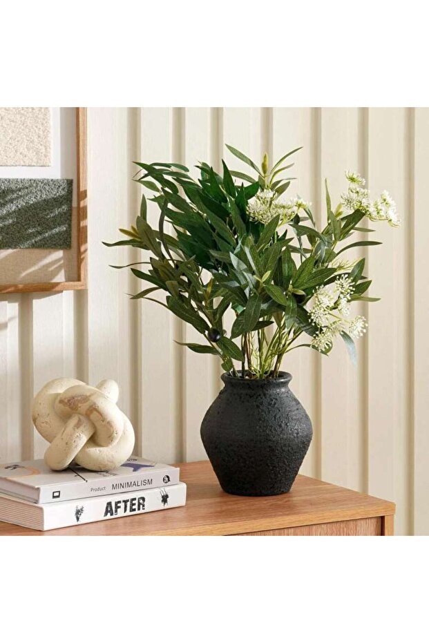 Lace Floral-olive-salix Leaf Mix In Ceramic Pot H48cm - Green