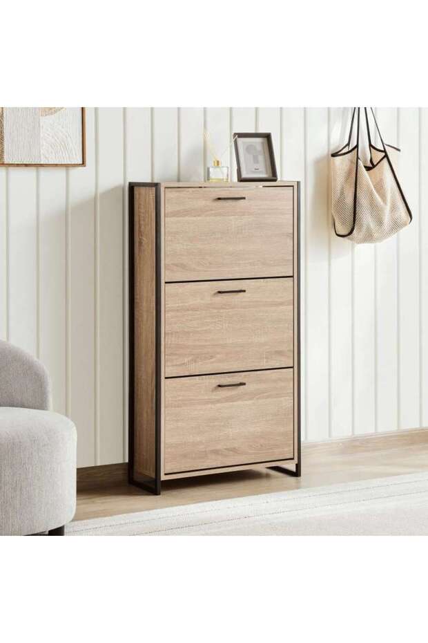 Tessa Shoe Rack 12 Pairs With 3 Drawer - Natural & Black
