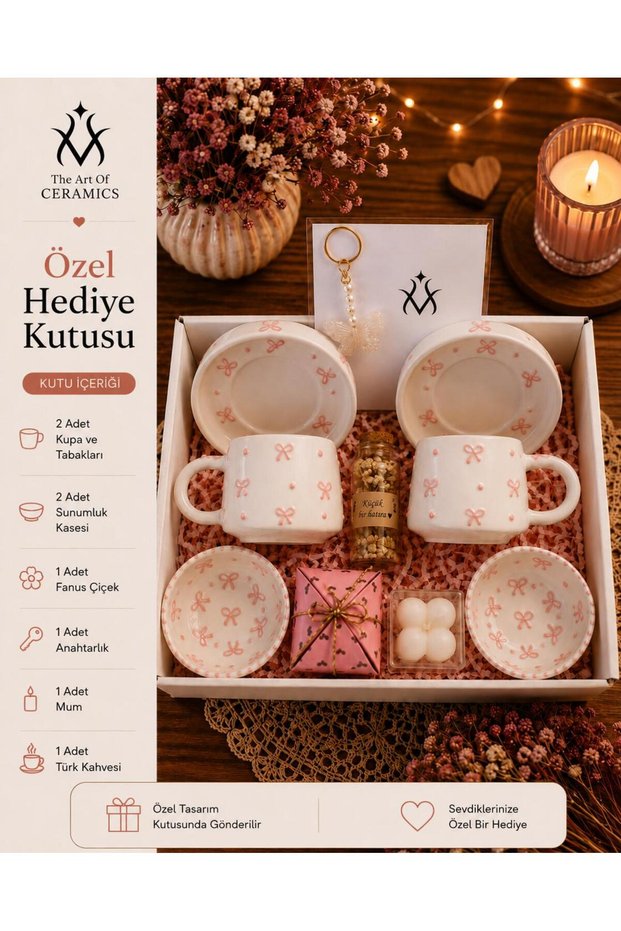 Fiyonk Desenli 2'li Kupa Seti Çay Kahve takımı