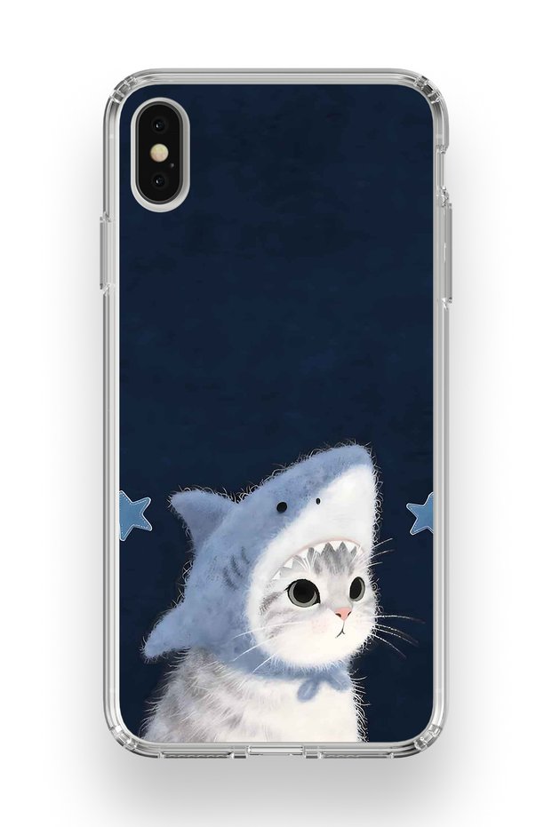 حافظة هاتف شفافة متوافقة مع iPhone X / Xs مع تصميم قطة ملابسها على شكل سمكة القرش