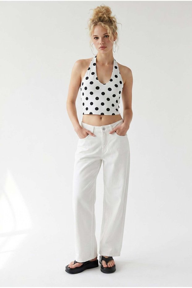 2128 Women's Slim Seasonal High Waist Wide Leg Denim Trousers White