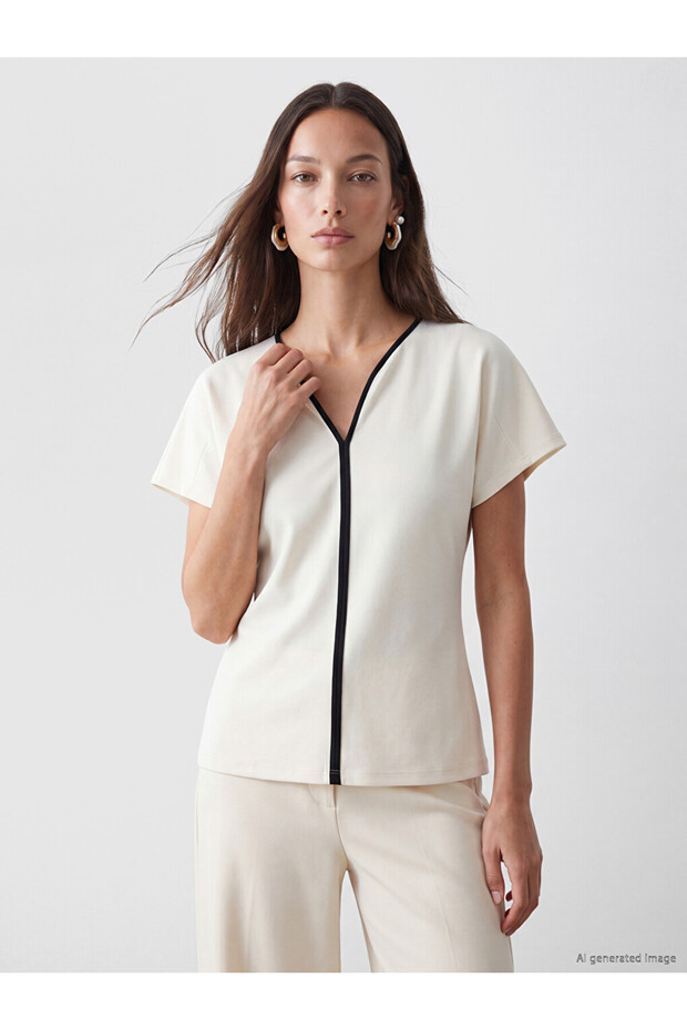 Lcw Everyday White Collared Blouse with Stripe Detail