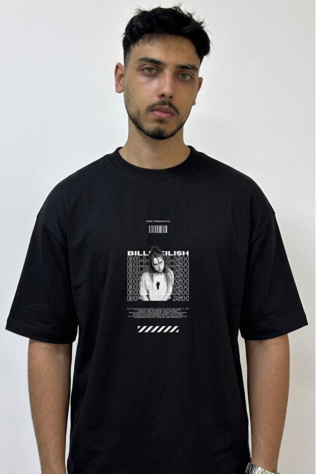Billie Eilish_2 Design Printed Oversize Black T-Shirt