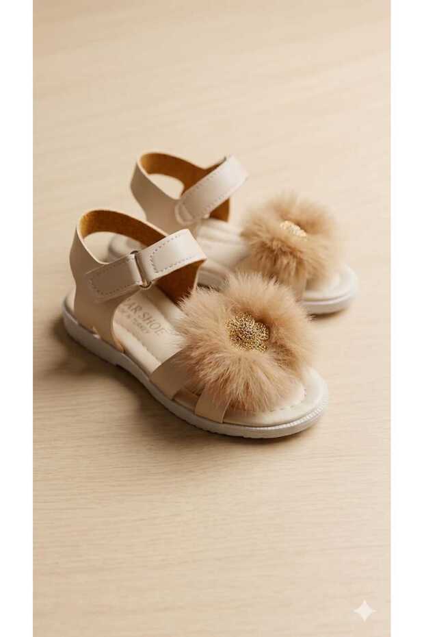 Girls' Pompom Velcro Summer Sandals