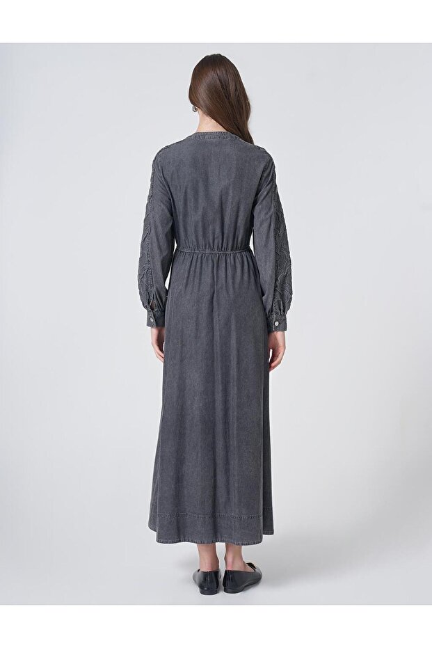 Embossed Pattern Maxi Dress Anthracite - 4