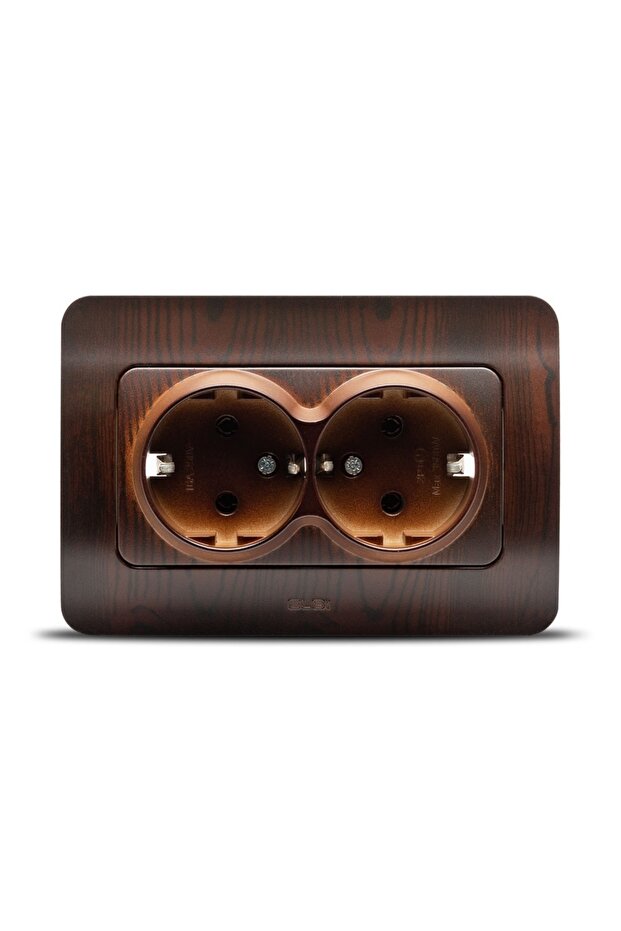 Double socket, schuko, recessed, Jazz range, dark walnut, Elbi