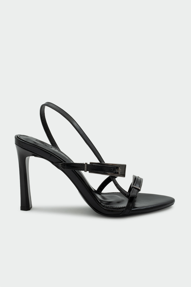 Bolide Gold Buckle Detailed Women's Black Heeled Shoes