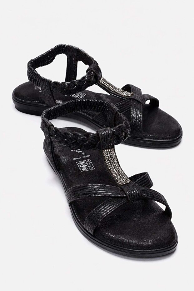 Cross Stone Elastic Women's Sandals Black