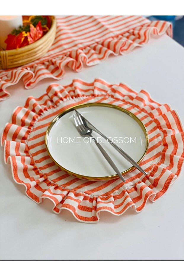 2 Pcs Orange Striped Ruffled Round American Serving Dish
