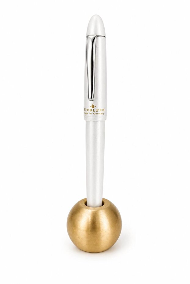 White Ballpoint Pen Steel Case Brass Pen Holder