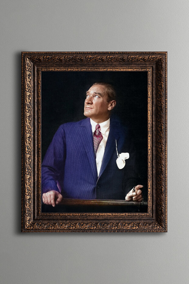 Mustafa Kemal Atatürk - Vintage Patterned Painting - Thick Model