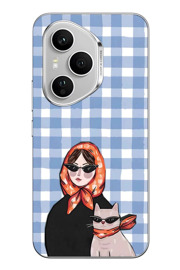 Honor 400 Pro Compatible Women's and Cat Pattern Transparent Phone Case with Shawl
