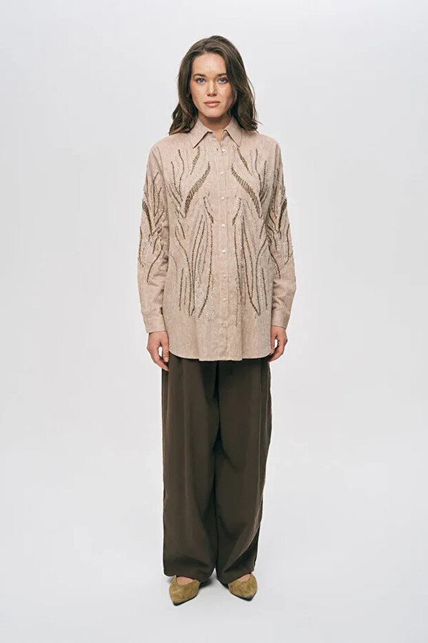 Embroidered Powder Beige Shirt