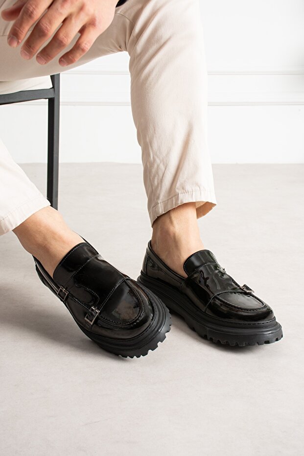 Ch2607 - Rst Buckle Men's Shoes Black