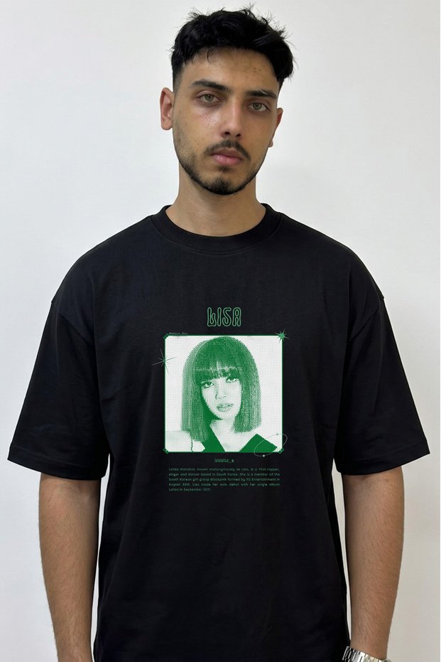 Lisa Blackpink Design Printed Oversize Black T-Shirt