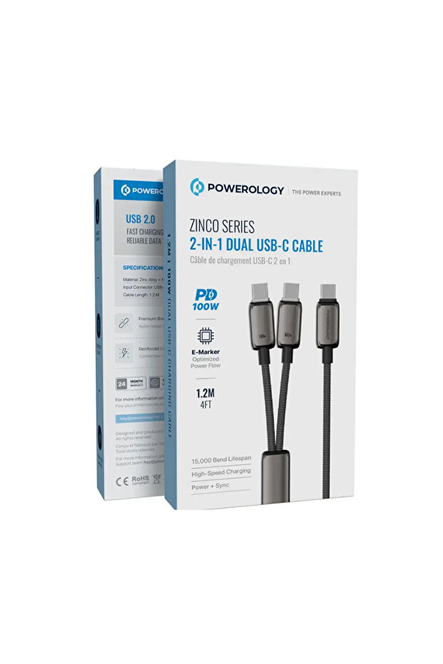 Zinco Series 2-IN-1 Dual USB-C Cable Dark Gray