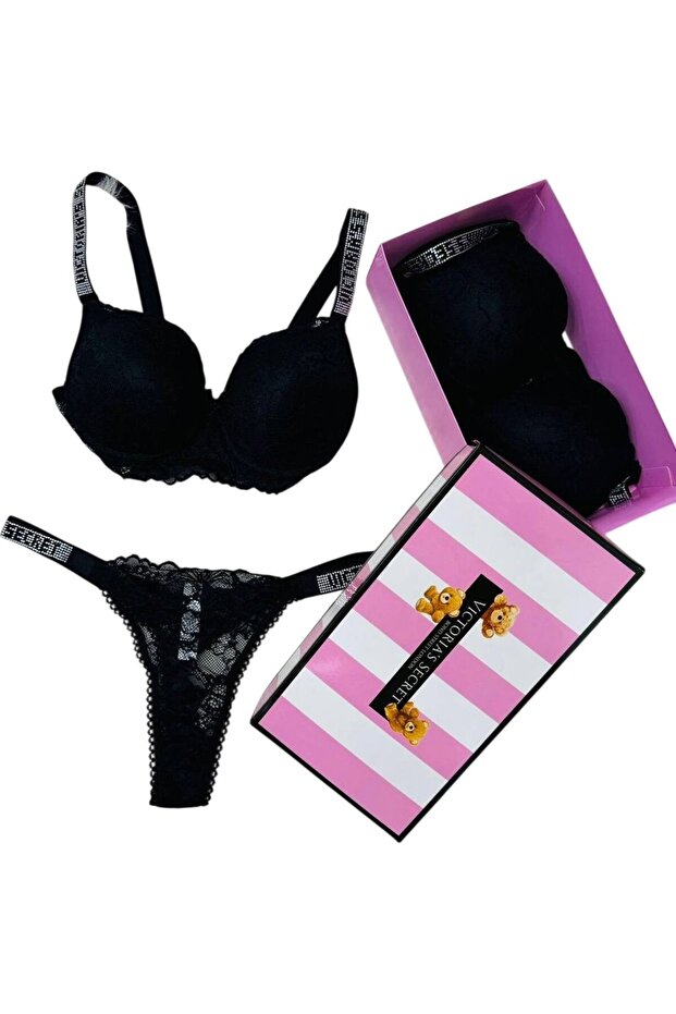Lace Push up Set, Padded Bra and Thong Set, 2-Piece Set