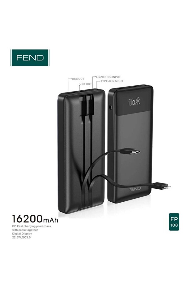 FP 108 16200mAh Power Bank 22.5W Fast Charging, Digital LED Display, High Capacity