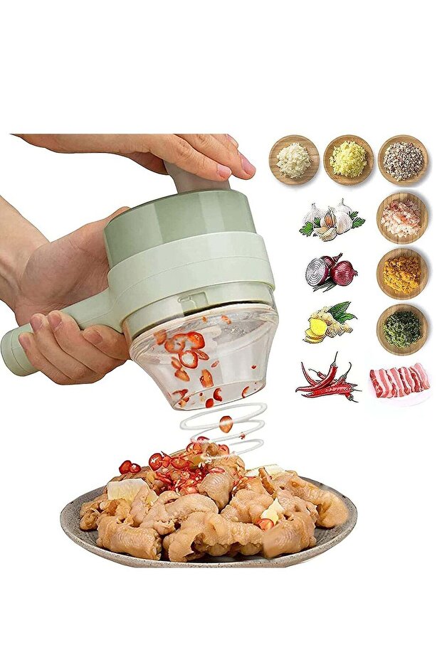 Portable Mini Wireless Food Processor with Brush, 4 in 1 Handheld Electric Vegetable Cutter Set