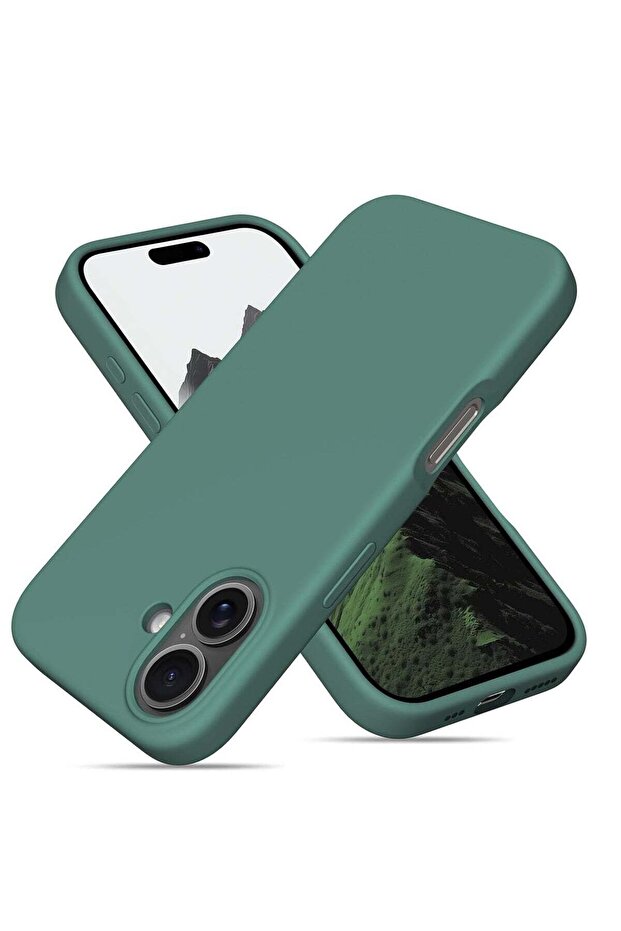 Case for iPhone 16 Plus - Liquid Silicone Shockproof Cover with Microfiber Lining - Green