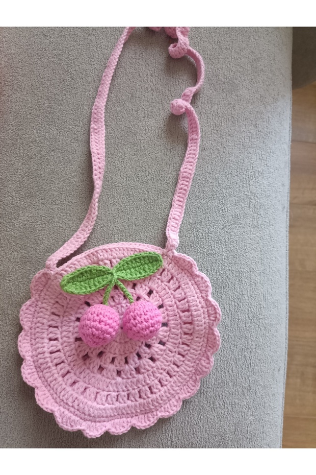 Knitted, Handmade Cherry Patterned Children's Bag - 1