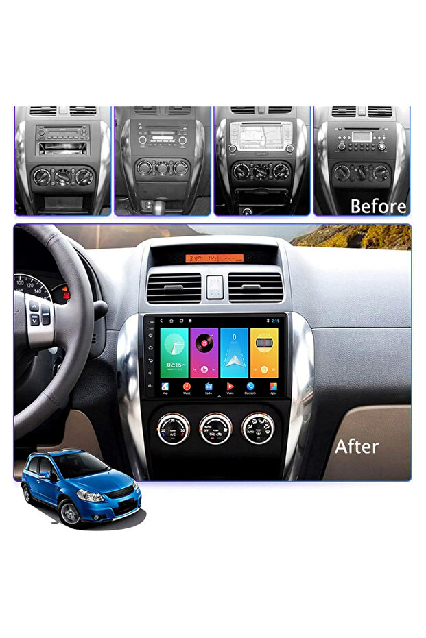 شاشة أندرويد لسيارة سوزوكي sx4 موديل 2006-2013، 4 جيجابايت رام، 64 جيجابايت روم، تدعم كار بلاي لاسلكي وأندرويد أوتو، كاميرا خلفية مدمجة بتقنية AHD.