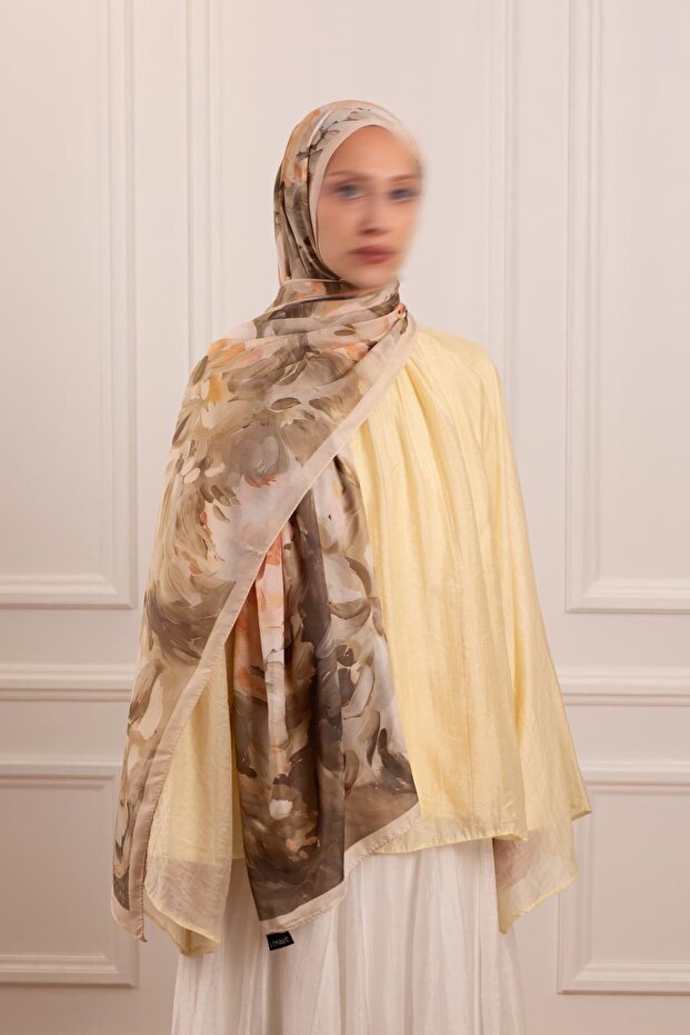 Spring Canvas Patterned Soft Shawl Olive - 3