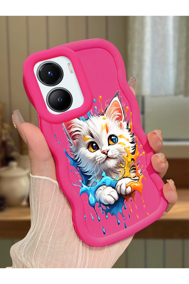Vivo Y56 Compatible Case Camera Protector Red Silicone Couple Phone Case Cat Pattern