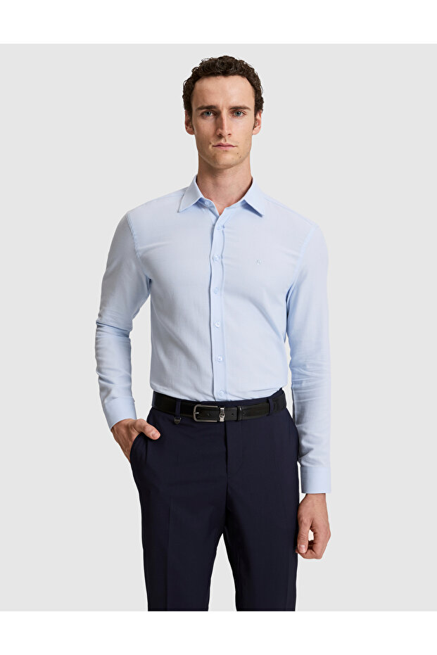 Light Blue Slim Fit Long Sleeve Shirt 50319944-Vr003