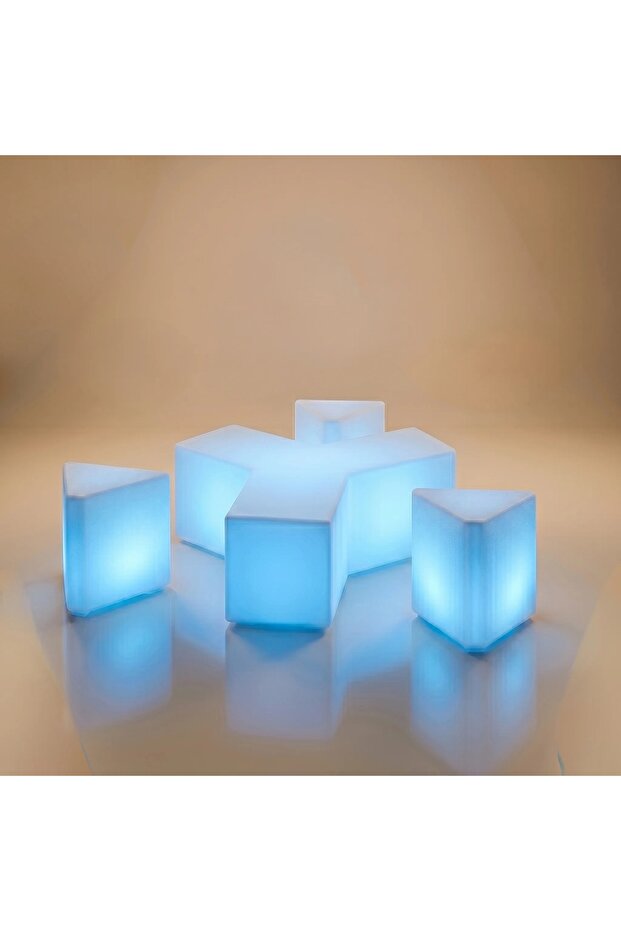 Y Table + 3 Small Modern Triangular Vertical Stands Set Rgb Lighting