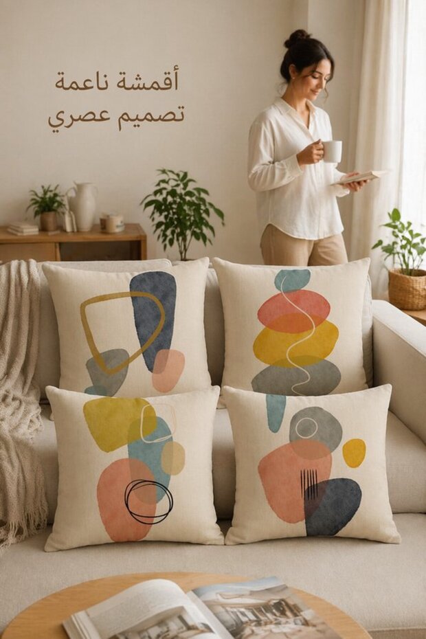 4 أغطية وسائد زخرفية من الكتان بسحاب مخفي، بتصميم بوهو تجريدي، مقاس 45x45، للأريكة وغرفة النوم