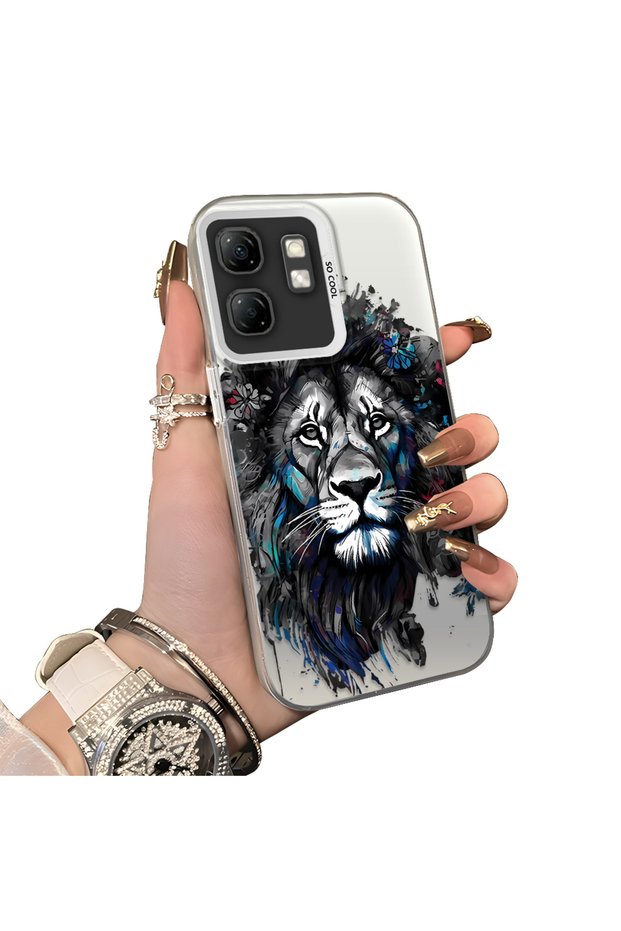 Infinix Hot 50I Compatible Silicone Edge Hard Back Case Couple Phone Case Lion Pattern