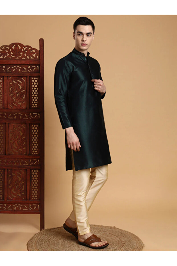 Mens Self Design Jacquard Silk Kurta Set