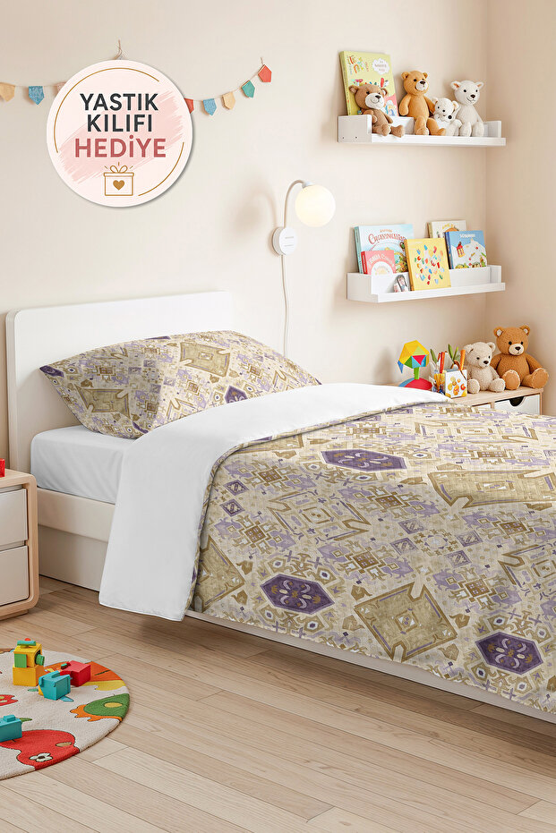 Geometric Bohemian Beige Young Room Single Pique Set - Lilac Ethnic 160X220 cm Quilted Bedspread