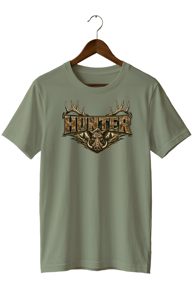 تي شيرت رجالي مطبوع عليه تصميم خاص من نوع Camouflage Hunter Wild Boar
