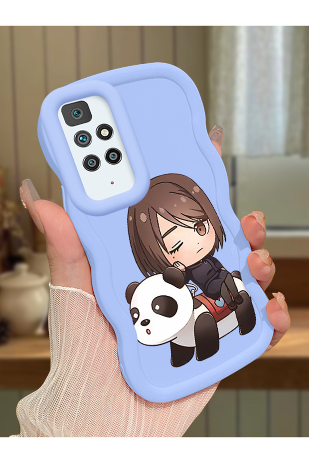 Redmi 10 Compatible Case Camera Protector Blue Silicone Couple Phone Case Panda Pattern