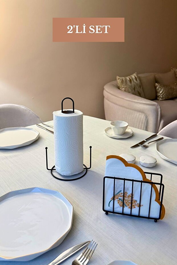 Set of 2 Black Cage Napkin Holders, Vertical Paper Towel Holders, Kitchen Set