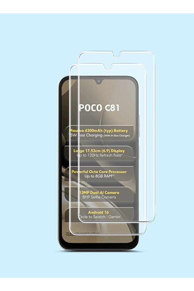 Xiaomi Poco C81 4G 2026 Premium Series Curved Edges 9H 2.5D Tempered Glass 2 Pack Clear